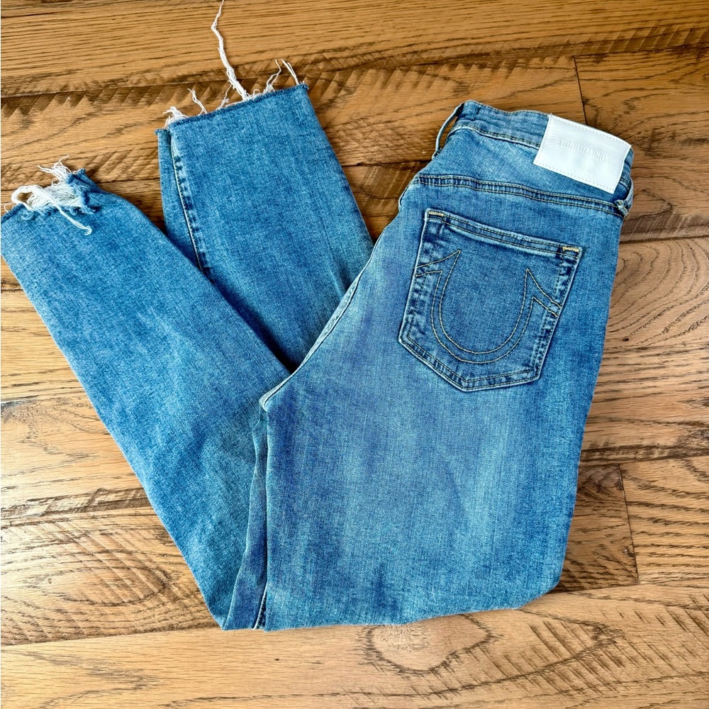 True Religion Starr Mud Rise Cropped Straight Jeans with stretch